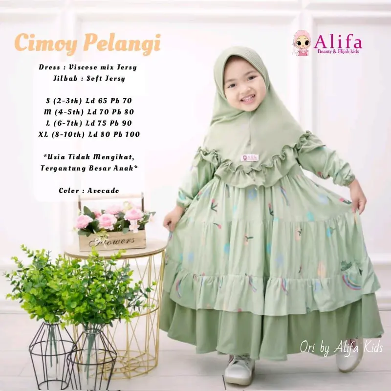 cimoy pelangi gamis set hijab anak perempuan terbaru termurah terlaris edisi lebaran 4
