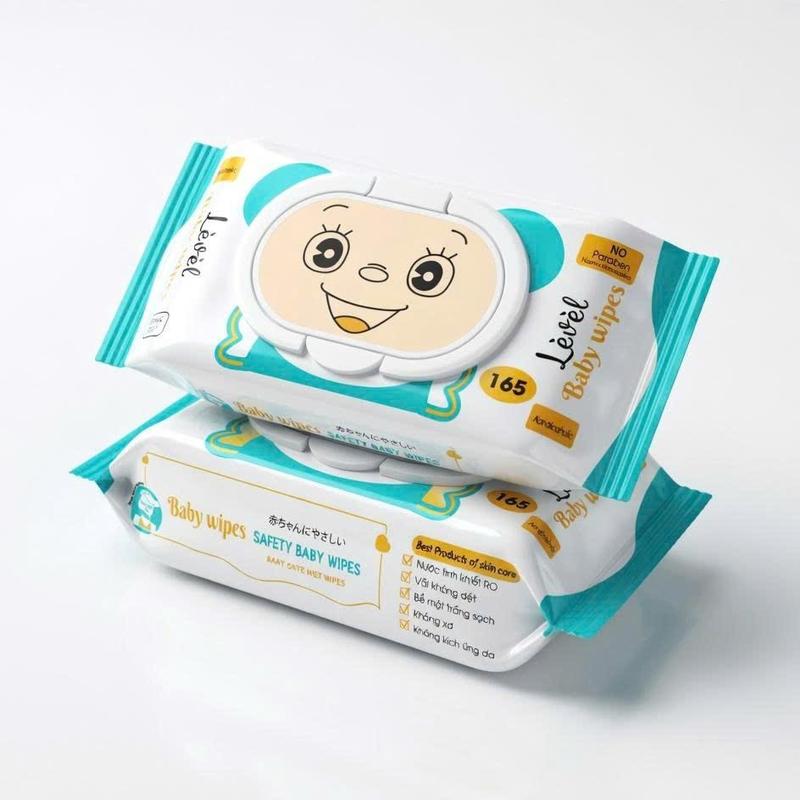 Combo 10 Bịch Khăn Ướt LEVEL (Gấu) 320gr, Chất Lượng Cao, Dạng Khổ Lớn Chất Liệu Vải Chấm Bi Không Mùi An Toàn Cho Bé Sản Xuất Hiện Đại Không Ethanol Không Paraben