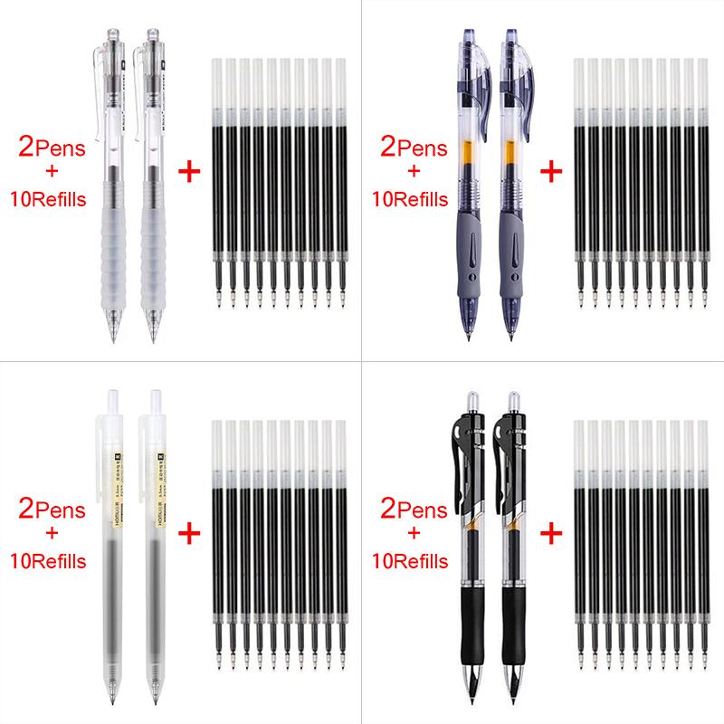Bút bi, Bút ký, Bút bi gel màu đen / đỏ / xanh dương, 0,5mm, 2 bút và 10 lần nạp đầy