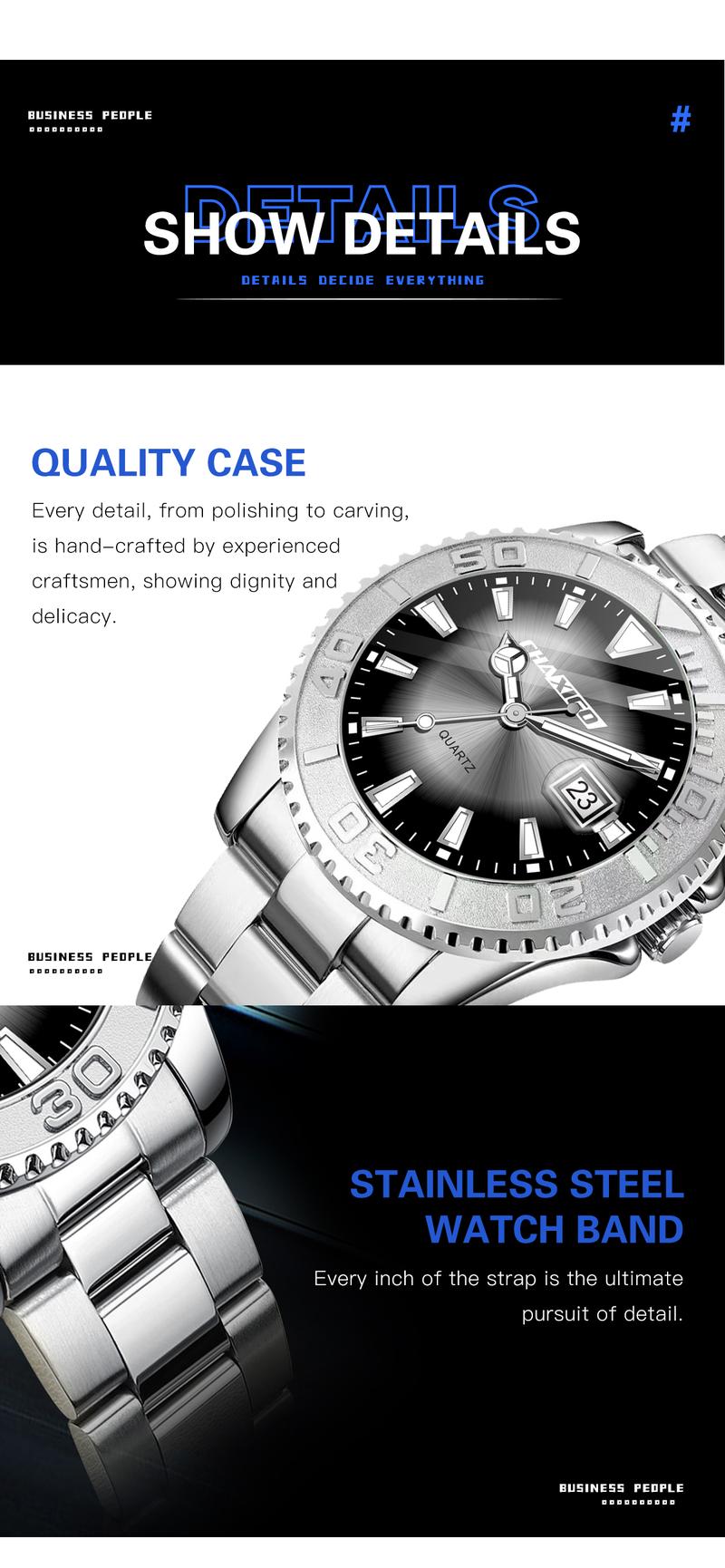 Product Introduction of นาฬิกาผู้ชายสุดหรู CHAXIGO แฟชั่น นาฬิกาสปอร์ต พร้อมกรอบหมุนได้ สายเหล็ก สแตนเลส เรืองแสง กันน้ำ นาฬิกาข้อมือ พร้อมแสดงวันที่ CA-116-2 21