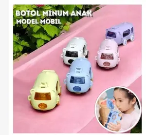 MC11 / COD - Botol Minum Anak Bentuk MOBIL BUS Ada Roda Free Strap 500ML Bottles Sedotan Tali
