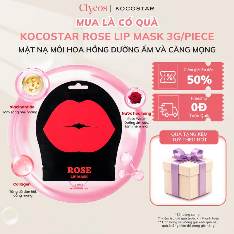 KOCOSTAR - Mặt Nạ Môi Hoa Hồng Kocostar ROSE Lip Mask Dưỡng Ẩm Môi Hồng Tự Nhiên 3g/miếng | Clycos Phân Phối