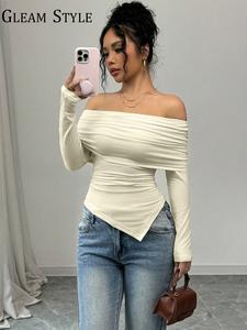 Top casual de moda de alta gama para mujer, de un hombro y manga larga, ropa de primavera y otoño, elegante ropa de dama para uso diario