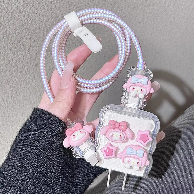 4in1 Set Pelindung Kabel Ins Fashion Sanrio LOTSO Cover Silikon Burger Buah Untuk Iphone / Ipad 18w/20w Charger Pelindung Kabel Aksesoris-FE 4