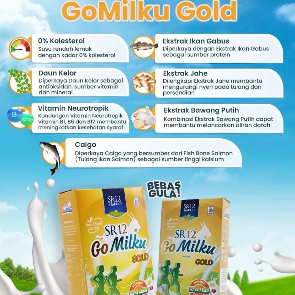 Gomilku gold SR12, go milku gold, susu etawa, susu kambing, daun kelor, etawalin, susy etawa premium, susu etawa no 1, susu untuk semua umur