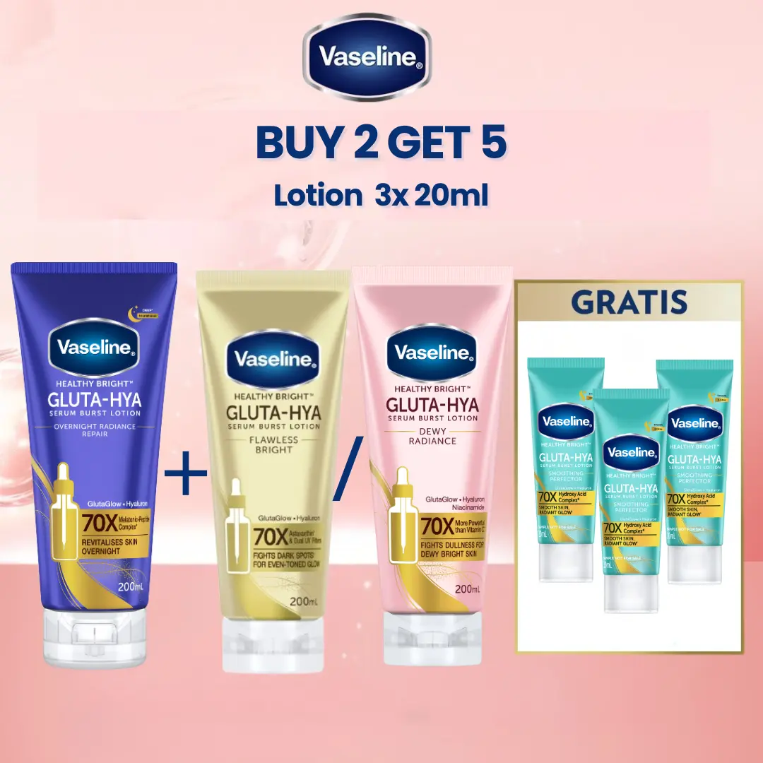 [JENNIE'S PICK] [BELI 2 FREE 3x LOTION 20ml / 2x LOTION 20ml + Jedai] Vaseline Gluta Hyaluron Serum Lotion Dewy Radiance / Flawless Bright & Overnight 200ml