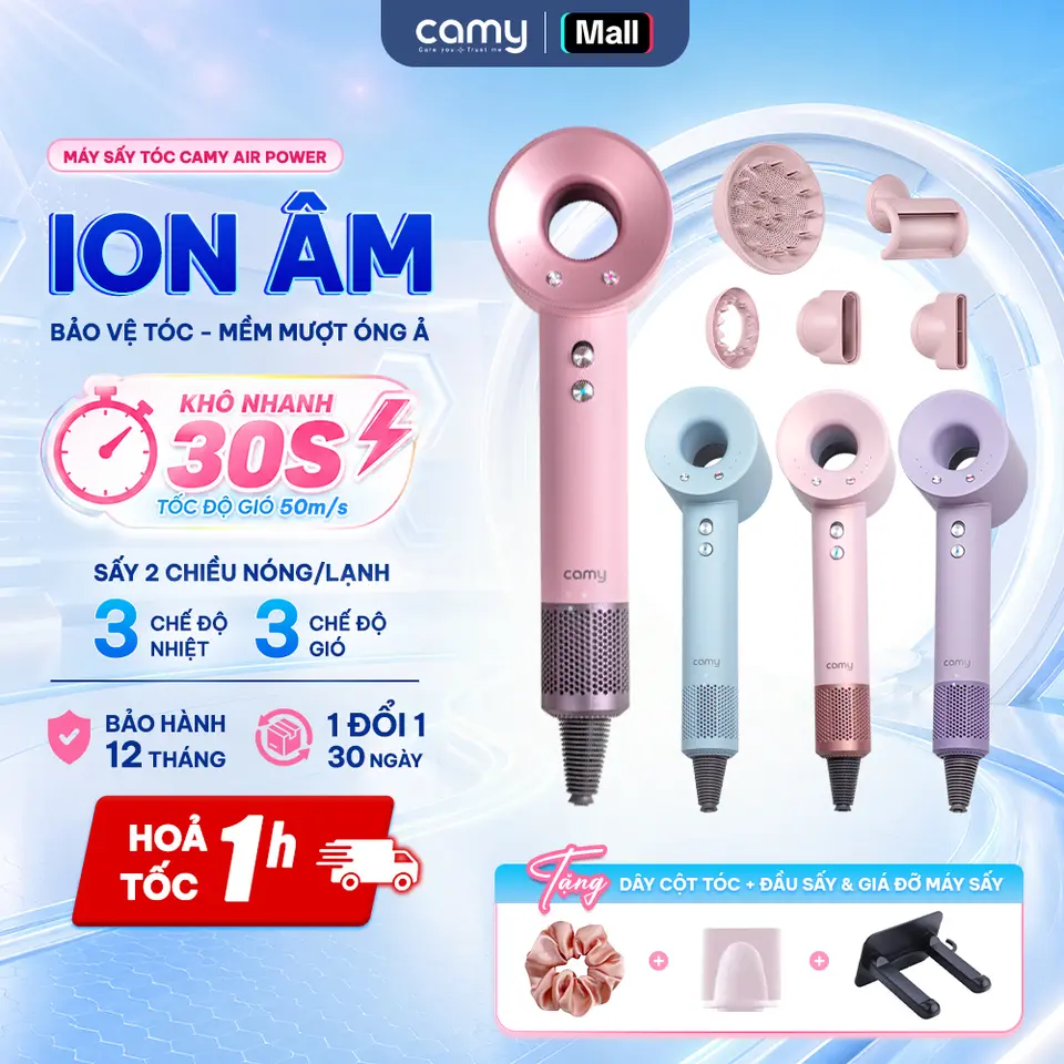 Máy sấy tóc ion âm Camy Air Power tốc độ cao 1600W sấy nóng – lạnh bảo vệ tóc tạo kiểu bảo hành 12 tháng