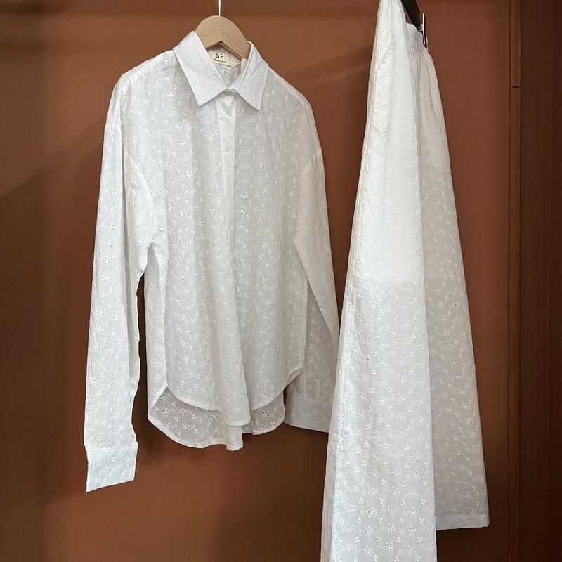  S208 Set bộ nữ gồm áo sơmi và quần 9 tấc chất liệu xô thêu cao cấp freesize 