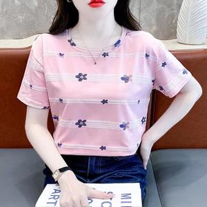 Femme Form Blouse Plus Size Women's Summer Round Neck Striped Printed Short-sleeved T-shirt #105
