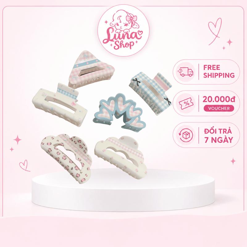 Bộ kẹp tóc nhiều mẫu Luna Shop họa tiết caro, hoa và nơ đa dạng KT05