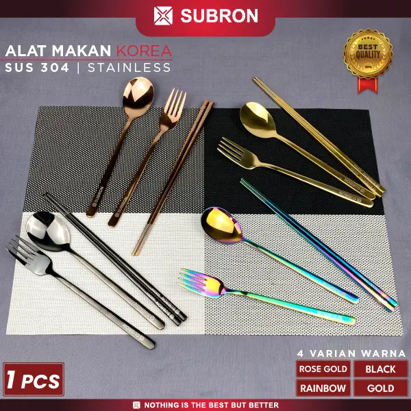 SUBRON SUS 304 Sendok Garpu Sumpit Makan Korea Stainless Warna Warni Rainbow Rosegold Hitam Emas Kitchenware
