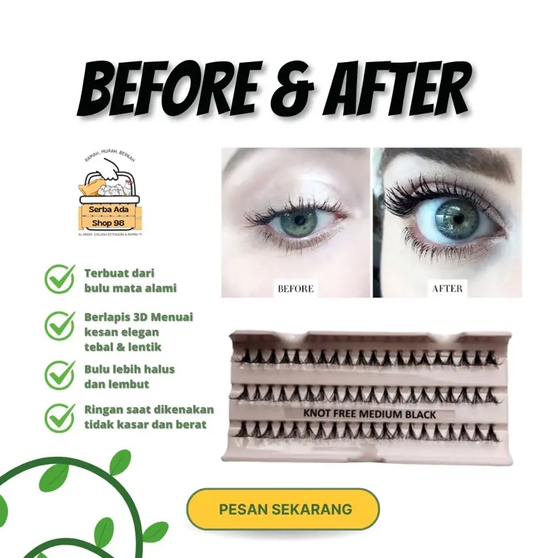 PAKET BULU MATA 2in1 KNOT FREE TEBAL DAN LENTIK LENGKAP 2in1 SIAP PAKAI - PAKET EYELASH EXTENSION EXTRA TEBAL DAN LENTIK MURAH!! 4