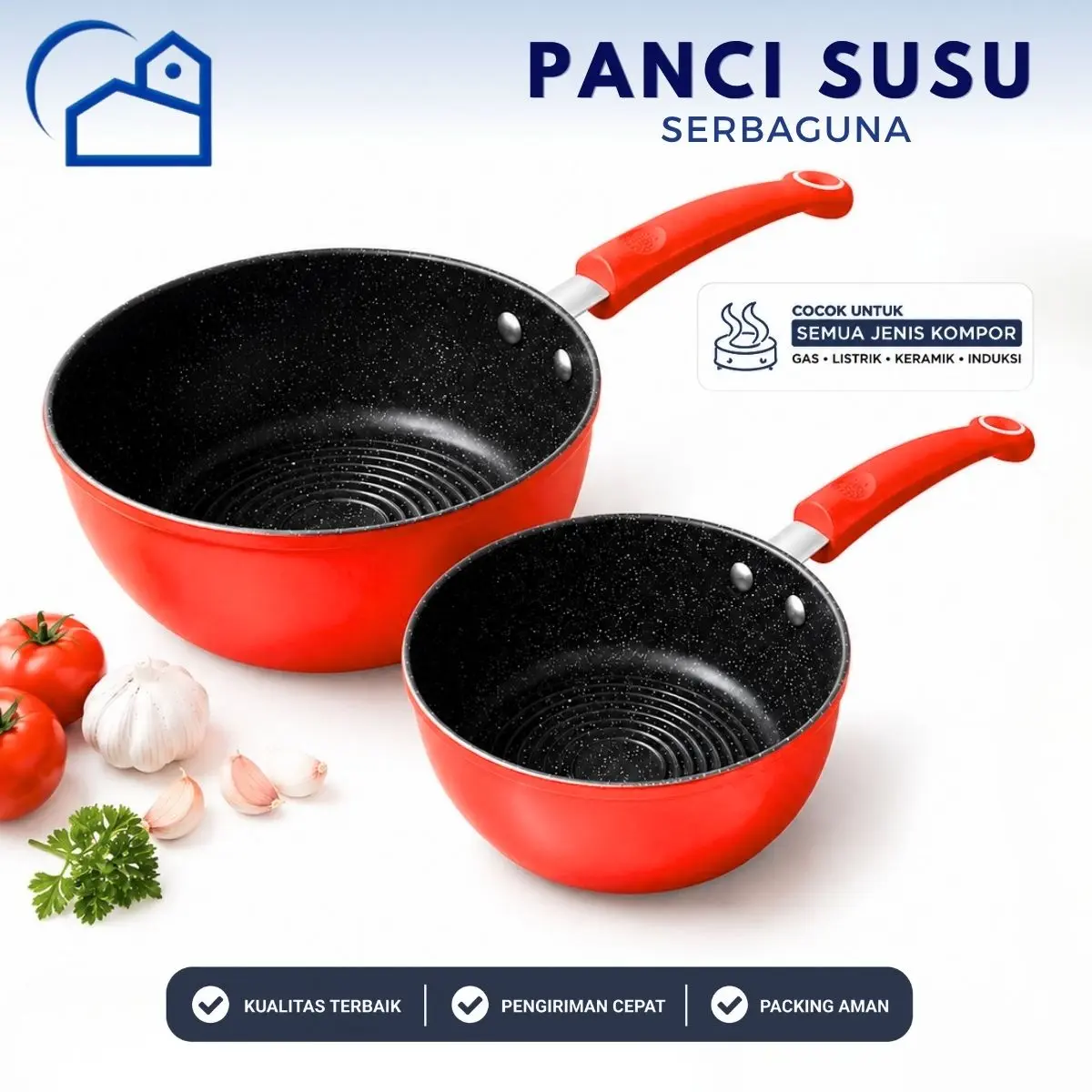 HOMESTATION - Panci Susu Anti Lengket Enamel Sauce Pan 16 & 18 cm, Perlengkapan Kitchenware Food Grade Anti Lengket Mudah Dibersihkan Gagang Nyaman Cocok untuk Memasak Mie dan Rebusan
