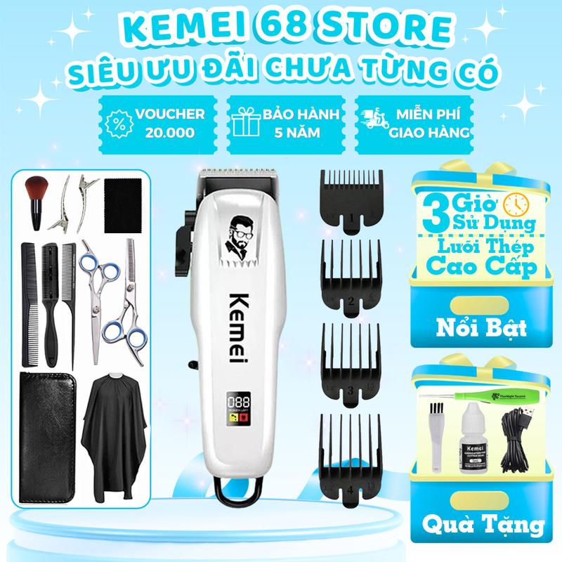 Tông Đơ Cắt Tóc Không Dây Kemei - 809APG, Tăng Đơ Hớt Tóc Cho Bé, Người Lớn, Gia Đình Lưỡi Thép Không Gỉ Đã Mài Chuốt