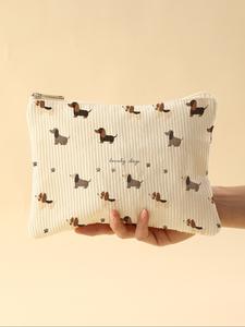 Bolsa de maquillaje con estampado de perro, bolsa cosmética ligera con forro y cierre, organizador multifuncional para artículos de tocador y accesorios