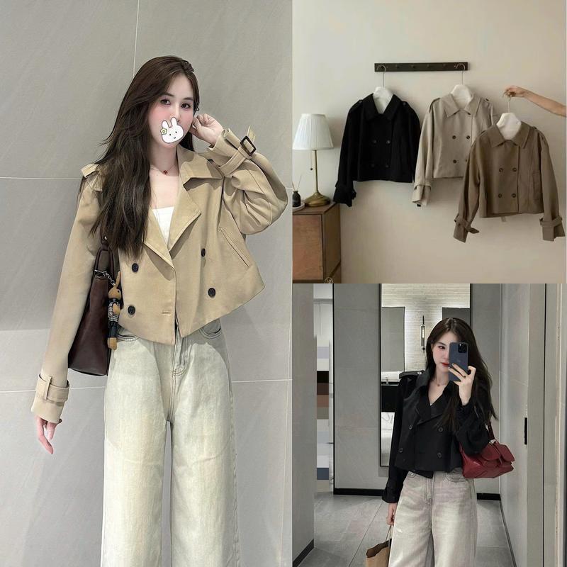 Áo Khoác Cổ Vest 2 Hàng Cúc Dáng Ngắn Thiết Kế Đơn Giản Top Nữ Màu Basic Dễ Phối Đồ