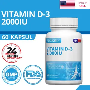 Suplemen Vitamin D3 2000 iu, Mendukung Kesehatan Tulang, Meningkatkan Kekebalan Tubuh, 60 kapsul