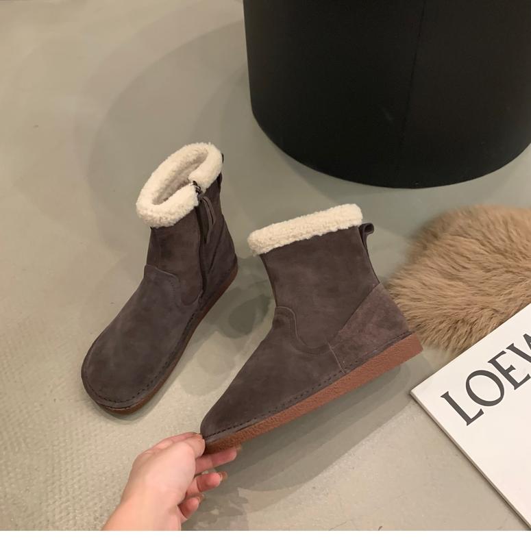 Product Introduction of Winter New Flat Snow Boots Women's New Trend Mid Calf Boots Plus Warm Fashion Cotton Shoes Fur Leisure Footware 23
