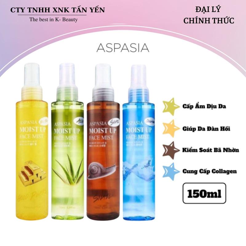 Xịt Khoáng Cấp Ẩm Dịu Da Aspasia Moist Up Face 150ml Aloe Vera - Collagen - Snail - Gold Pearl