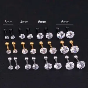 1 Biji Anting Titanium  Permata Barbel Pria dan Wanita Batang 1.2 mm ( Barbel permata 1.2mm)