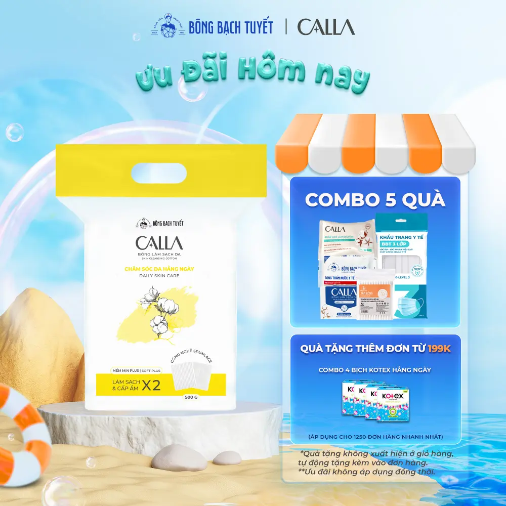 Bông làm sạch da Calla Mềm Mịn 500gr Làm Đẹp Da, chamsocdamat, makeup, bongtaytrang Nữ Skincare