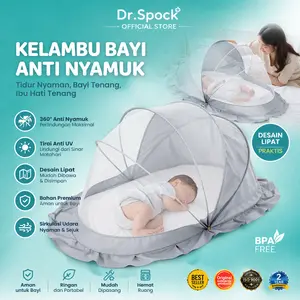 Dr.Spock Kelambu Bayi Lipat Tenda Bayi Praktis Anti Nyamuk, Portable Anak Bayi Ranjang Kotak Tenda Jaring Bayi WZ01 kapas bepergian kelambu nyamuk Biru