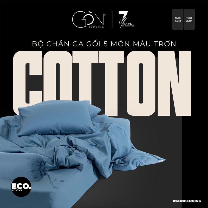   Nhiều Màu  Bộ Chăn Ga 5 Món Gòn Bedding Cotton Satin Màu Trơn 1m6x2m | 1m8x2m 