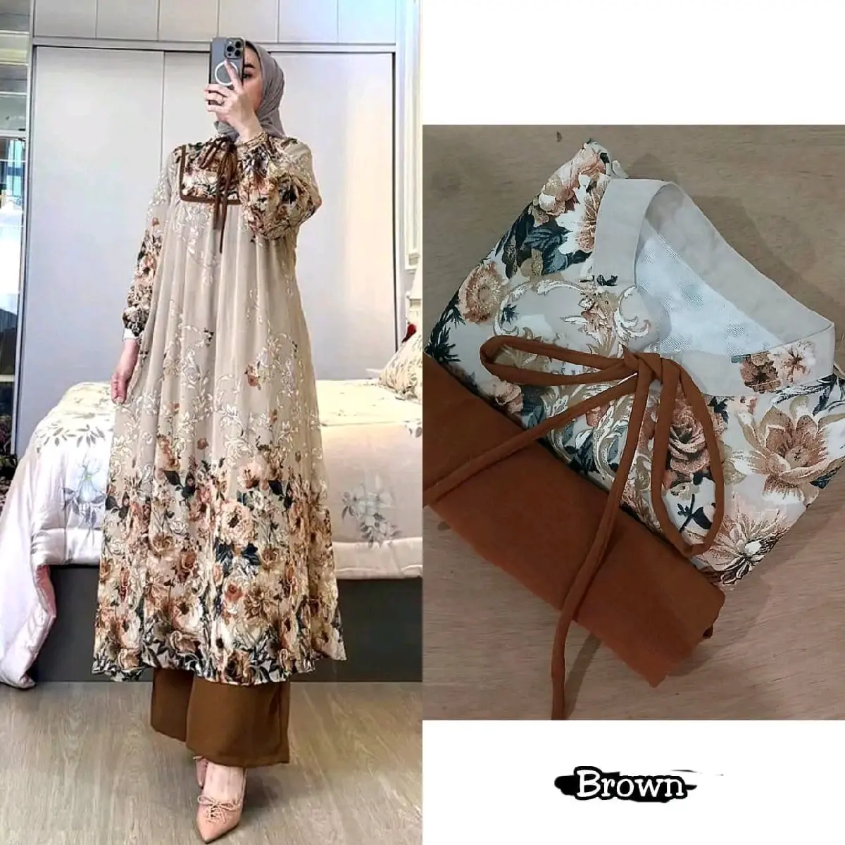 Setelan Tunik Melia Rayon Diamond Kancing Muslim Celana Karet