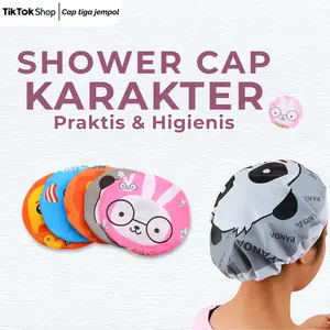 Shower Cap Motif Karakter Penutup Kepala Rambut Mandi Tebal Motif Lucu