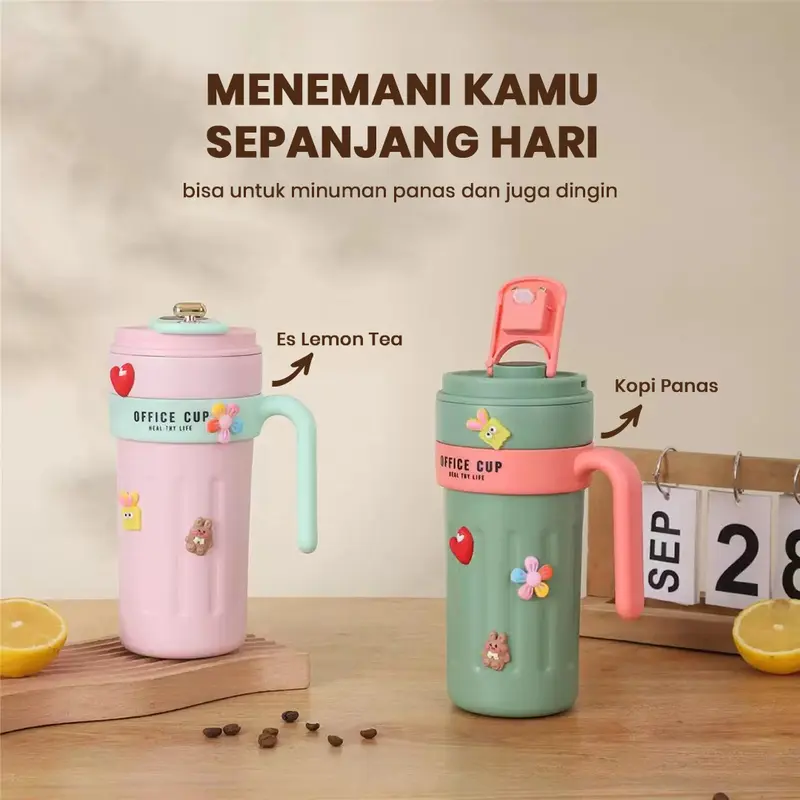 Botol Minum Tumbler Kopi Aesthetic Smart LED Stainless Steel SUS 316 Vacuum Insulated 650ml Tumbler tahan panas dingin  24 jam termos sendok garpu tumbler stainless termos es batu 4