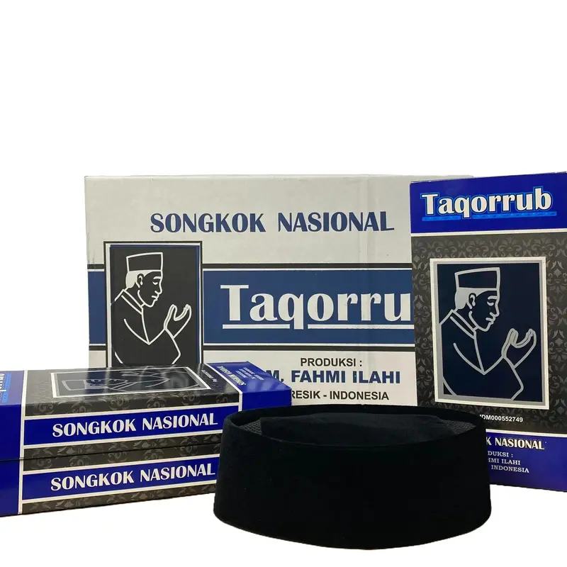 Peci Songkok Taqorrub AC Kopiah Santri Hitam Pria Muslim Dewasa dan Anak Bahan Bludru Falcon Tebal Nyaman Santri Motif Polos Tinggi 7 8 9 10 Putih Batik pendek 3