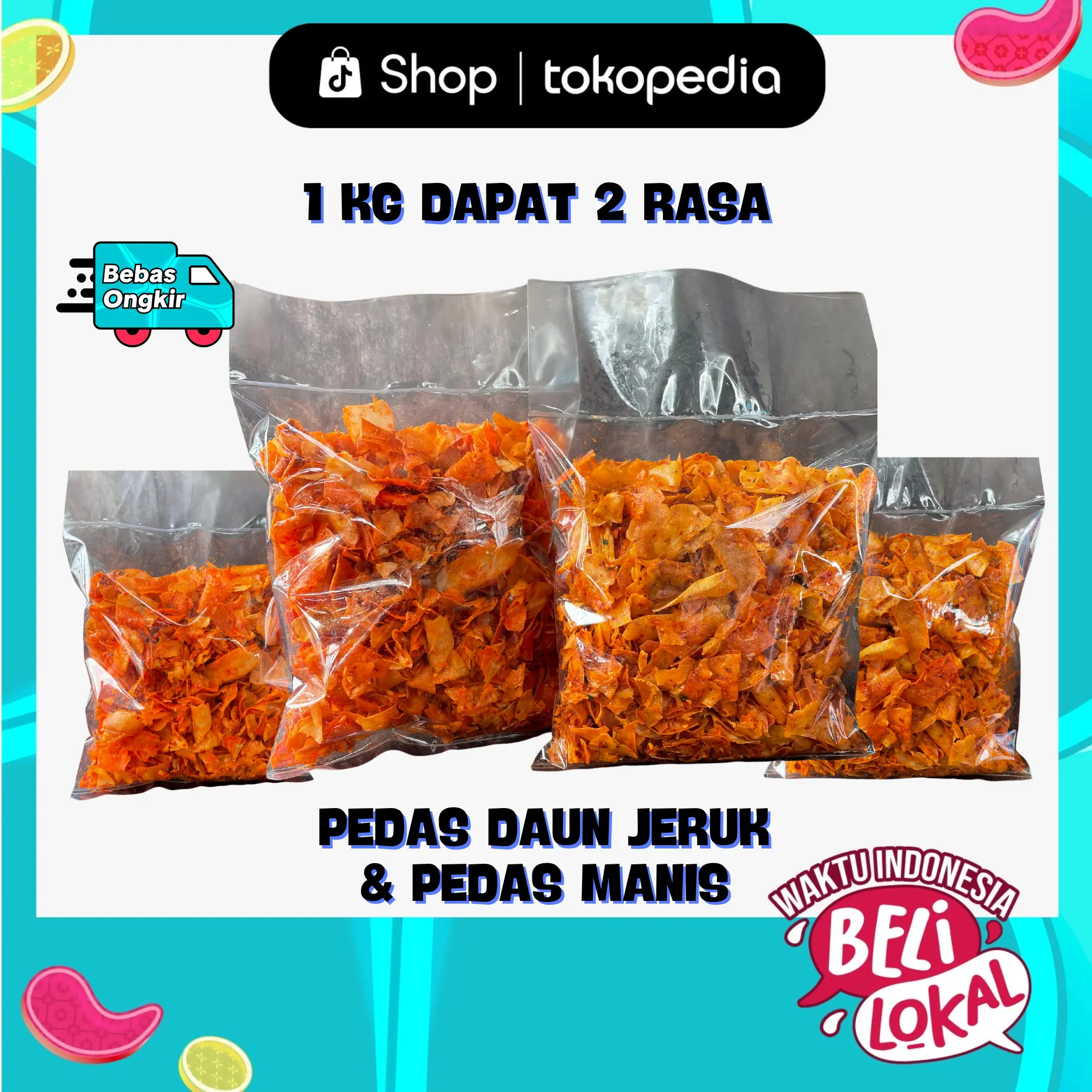 500G ram Keripik Kriwil Pedas Manis & Keripik Kriwil Pedas Daun jeruk 500 Gram Sari Asih Cemilan Food Snacks Asin Kripik