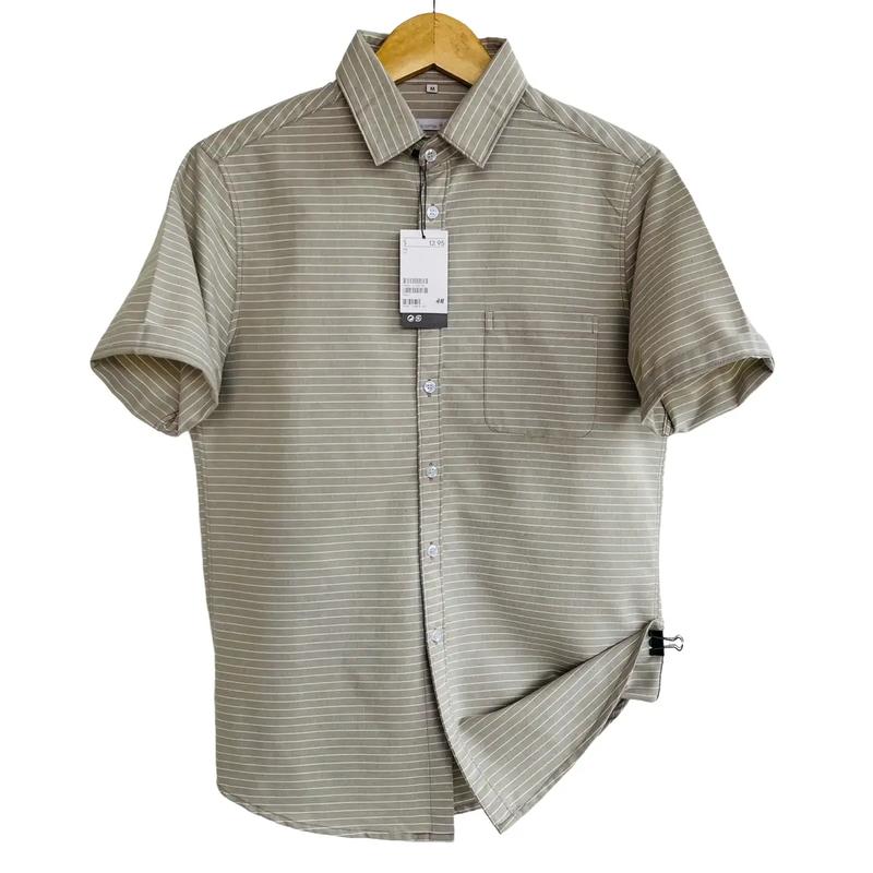 Kemeja Pria Lengan Pendek Salur Stripe | Kemeja Salur Slimfit Oxford Premium Casual | Kemeja Salur Pria 0