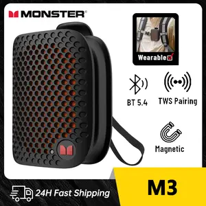 Monster M3 Speaker Bluetooth Tahan Air IPX5 dengan Subwoofer Mini dan Baterai Tahan Lama BT 5.4 TWS Pairing Magnetic Wearable