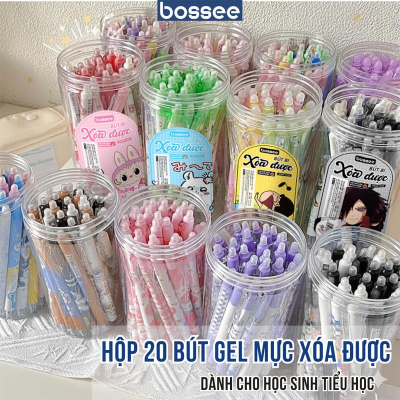  Bút gel xóa được - Hộp 20 bút kèm đầu tẩy nhiệt ngòi 0.5mm mực xanh tím bút bi mẫu mã đa dạng nhân vật theo sở thích bé trai bé gái học sinh tiểu học 