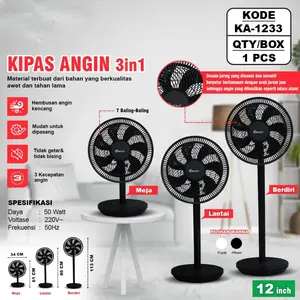 Electric fan kipas angin listrik 12 Inch 3in1 Omicko – Kuat, Hemat Listrik, Bisa Meja/Lantai/Berdiri Garansi 1 Tahun