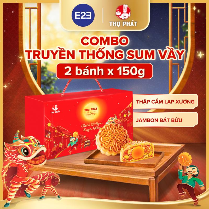 COMBO TRUYỀN THỐNG SUM VẦY Set Hộp Bánh Trung Thu Thọ Phát 2 bánh, loại 1 Trứng - gồm vị: Thập Cẩm Lạp Xưởng 150g, Jambon Bát Bửu 150g | E2E Thực Phẩm Đồ Ăn | Kido Group