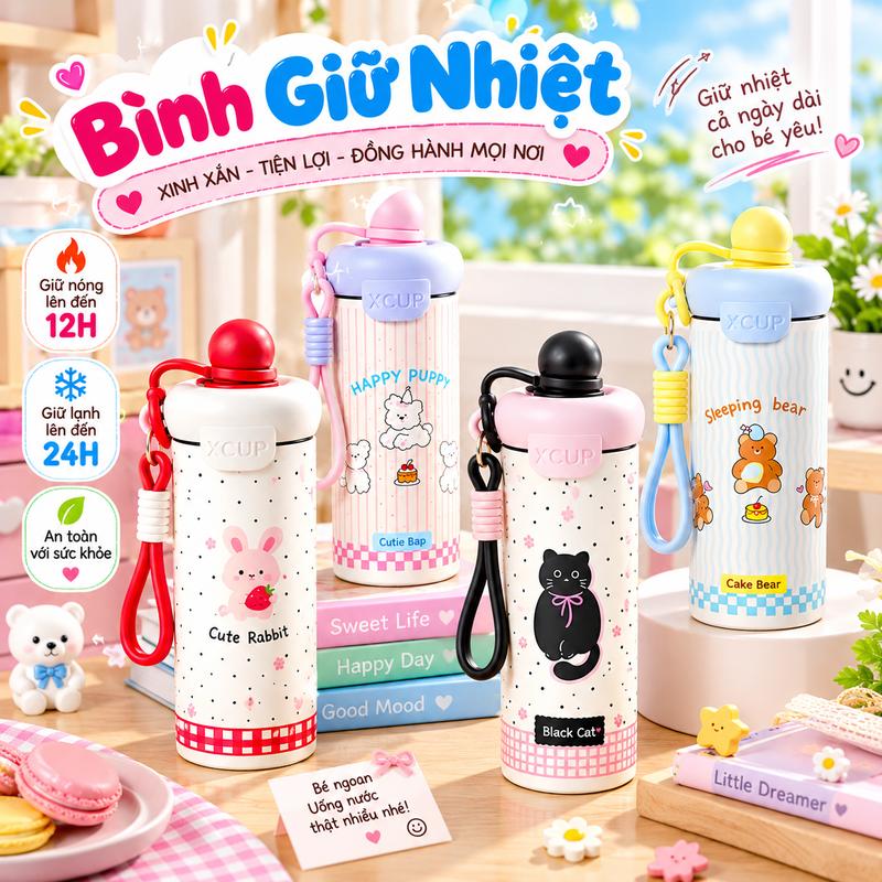 Bình giữ nhiệt INOX 316 600ml có ống hút chống rỉ dễ thương dành cho học sinh sinh viên nhân viên văn phòng