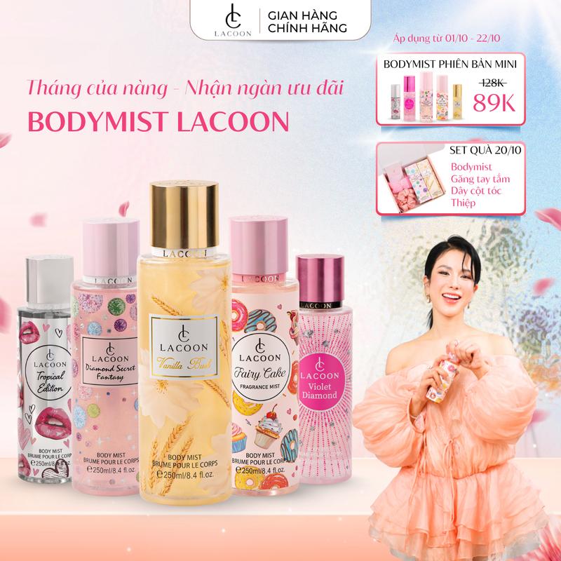 [DEAL GIÁ HỜI] LACOON Body Mist Xịt Thơm Khử Mùi Toàn Thân Nam Nữ Hương Nước Hoa Tặng Kèm Body Lotion Dưỡng Da Sáng Mịn - Lưu hương tới 6H
