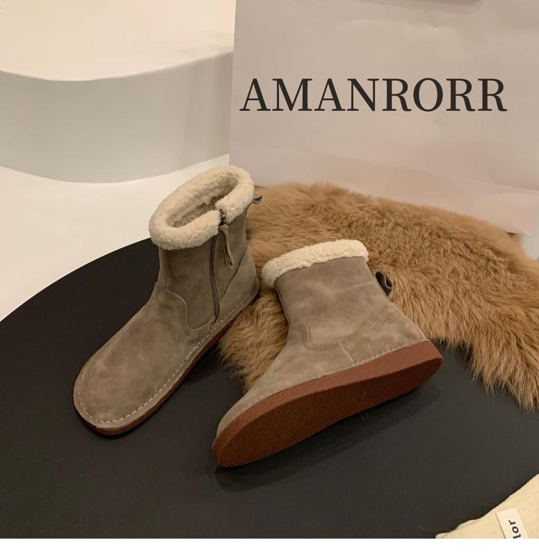 Product Introduction of Winter New Flat Snow Boots Women's New Trend Mid Calf Boots Plus Warm Fashion Cotton Shoes Fur Leisure Footware 18