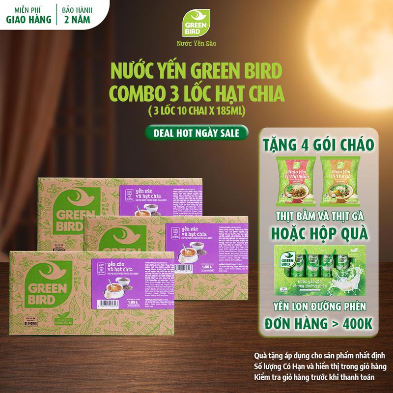 Nước Yến Và Hạt Chia Green Bird Thanh Mát Ngọt Nhẹ Chai 185ml