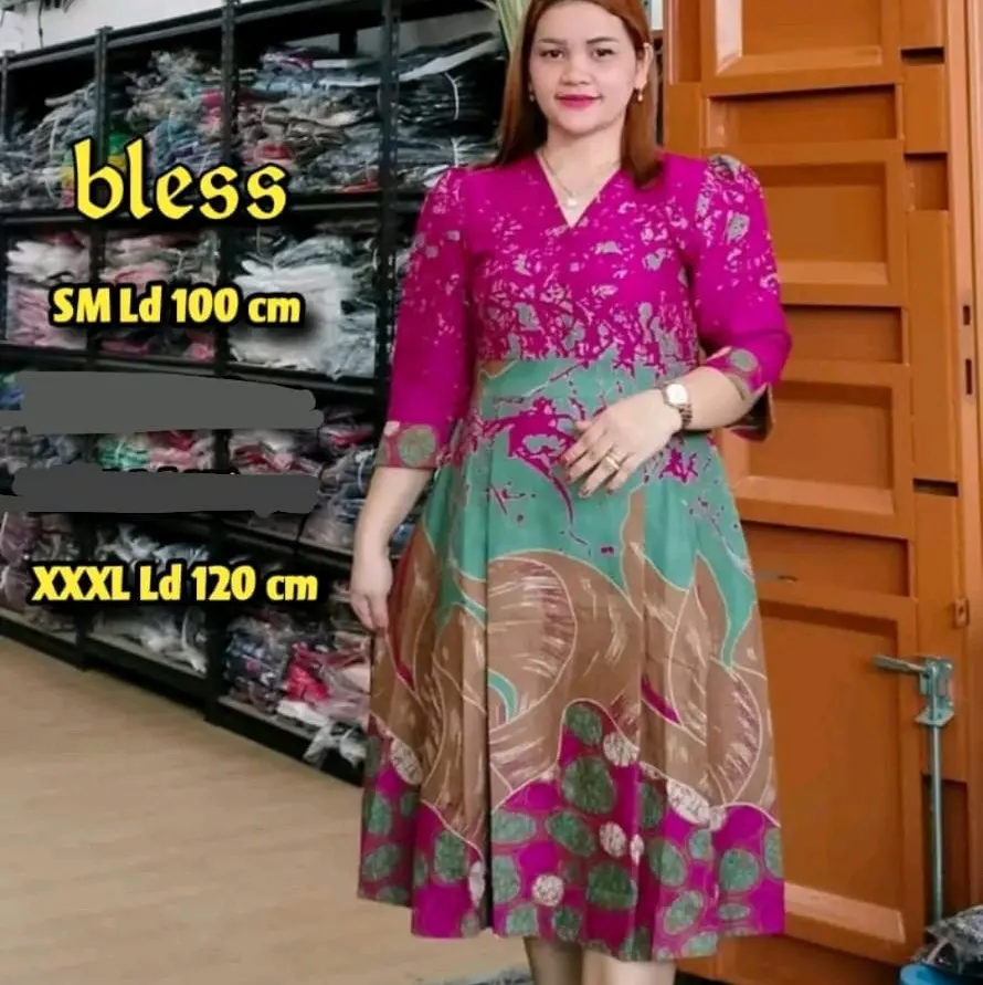 Dress Batik Premium Lapis Trikot Kancing Hidup