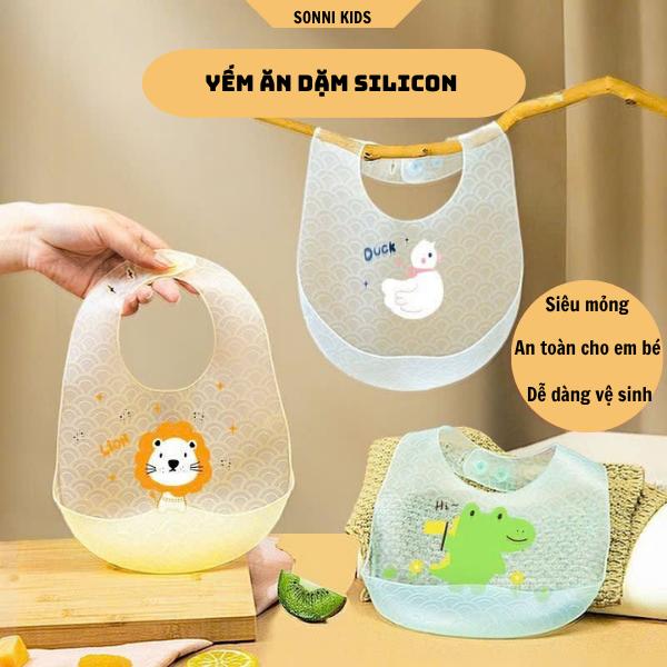 Yếm Ăn Dặm Silicon Họa Tiết Hình Thú Dễ Thương Nhiều Màu Mềm Mại Có Máng Dễ Vệ…