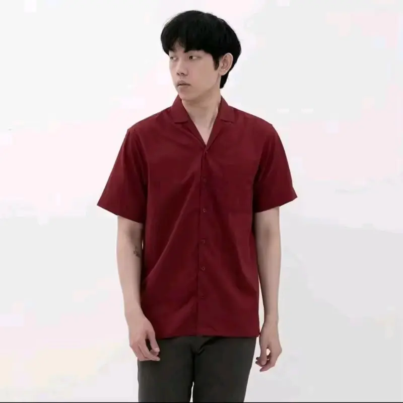 Baju Kemeja Pria Lengan Pendek Vintage Distro Katun Casual Dewasa Atasan Formal Kantong Kerah Nyaman Panjang Santai Hitam Lembut Basic Navy 0