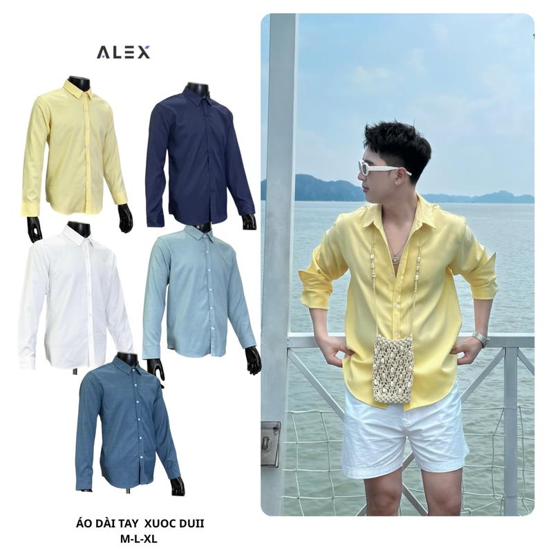 (MỞ BÁN) Áo Sơ Mi Cổ ĐỨC A37 Dài Tay Phiên Bản Premium Chất Liệu Xước Thoáng Mát Mềm Mịn ALEXMAN ĐI BIỂN ĐI HỌC ĐI CHƠI