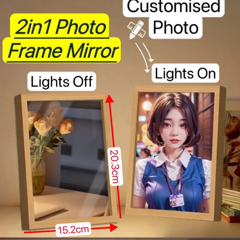 2in1 DIY Creative Customised Photo Frame Mirror with Lighting Effect. Anniversary Company Event Couple Gift Idea Memories Dual Use