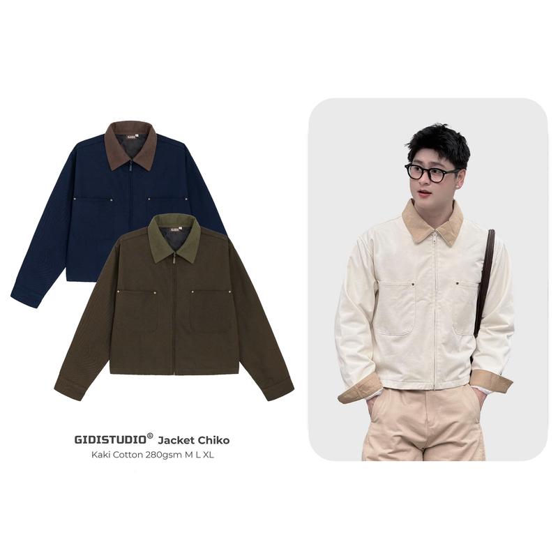  GIDISTUDIO Áo Khoác Kaki CHIKO Boxy 2 Lớp Cao Cấp Nam Nữ Unisex Chất Liệu Mịn Form Rộng Thời Trang Chống Nắng Chống Gió 