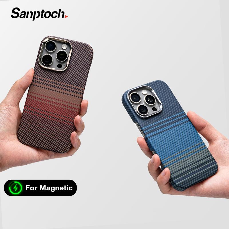 Ốp Điện Thoại Sợi Carbon Siêu Nhẹ, Sanptoch, Dành Cho iPhone 16, 15, 14 Pro Max, Không Viền, Lì Và Thân Thiện Với Da, Ốp Lưng, Dành Cho iPhone 16 Pro Max, Ốp Bảo Vệ Họa Tiết Pixel Từ Tính, Ốp Magsafe