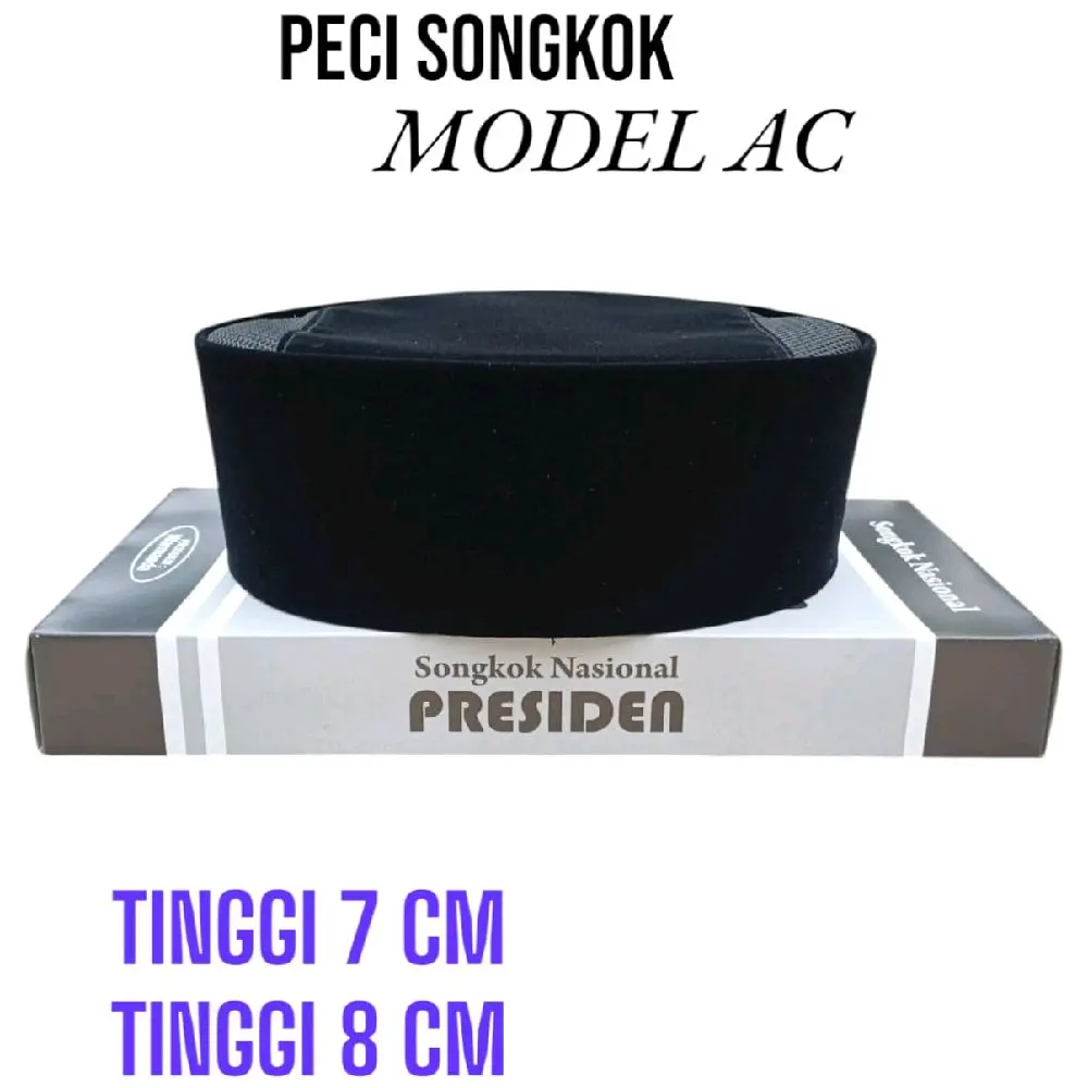 peci songkok hitam model AC Tinggi 7 dan 8 cm Muslim Kopiah Pria Dewasa Santri Motif Nyaman