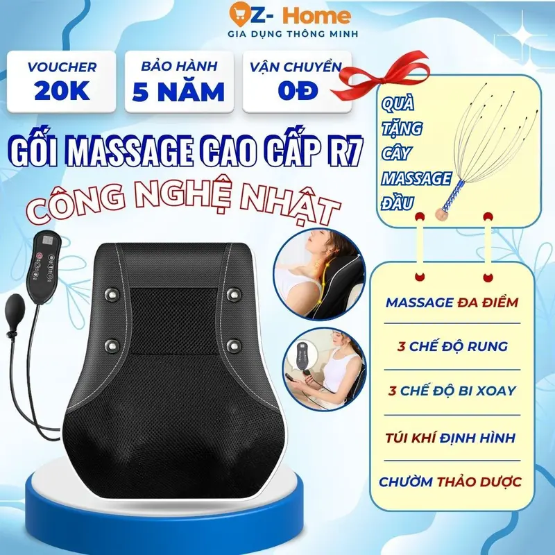 Gối massage hồng ngoại cao cấp có remote cầm tay động cơ rung, Máy mát xa cổ vai gáy lưng chân có nam châm từ tính, 20 bi xoay, bóp khí cầm tay hỗ trợ matxa toàn thân 0